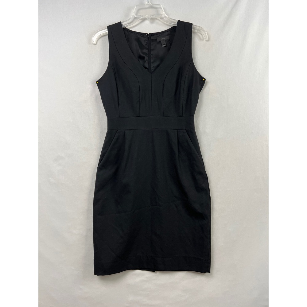 J.Crew Sheath Dress Womens 0 Black 100% Wool V-Neck Sleeveless Pockets 04948